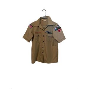 Boy Scouts of America Beige Patches Short Sleeve Button Up Uniform Shirt Medium